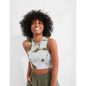 Aerie Tie Dye  Rebel Ribbed Crop Tank Top Green White Sleeveless Muscle Small